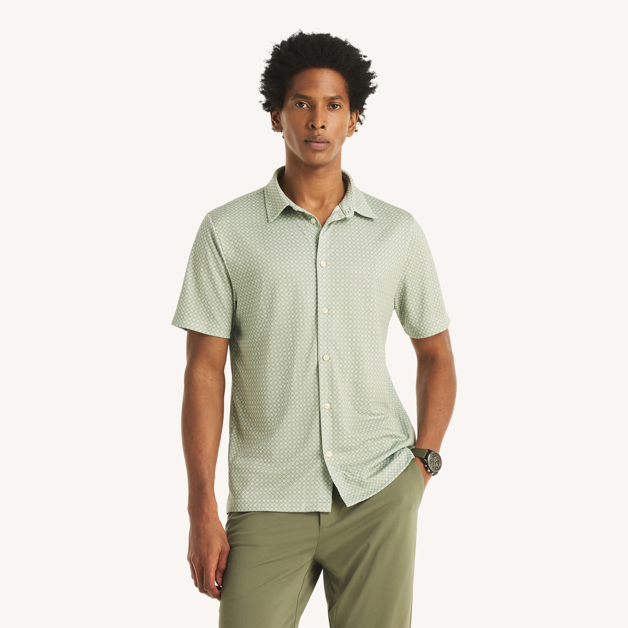 Golf Fit Geometric Pattern Performance Polo,Bimini Green,large