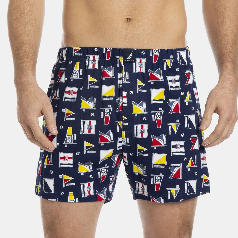 KNIT BOXER IN SAILBOAT PRINT,Dock Blue,large
