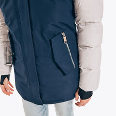 COLORBLOCK FAUX-FUR TRIMMED PARKA,Stellar Blue Heather,large