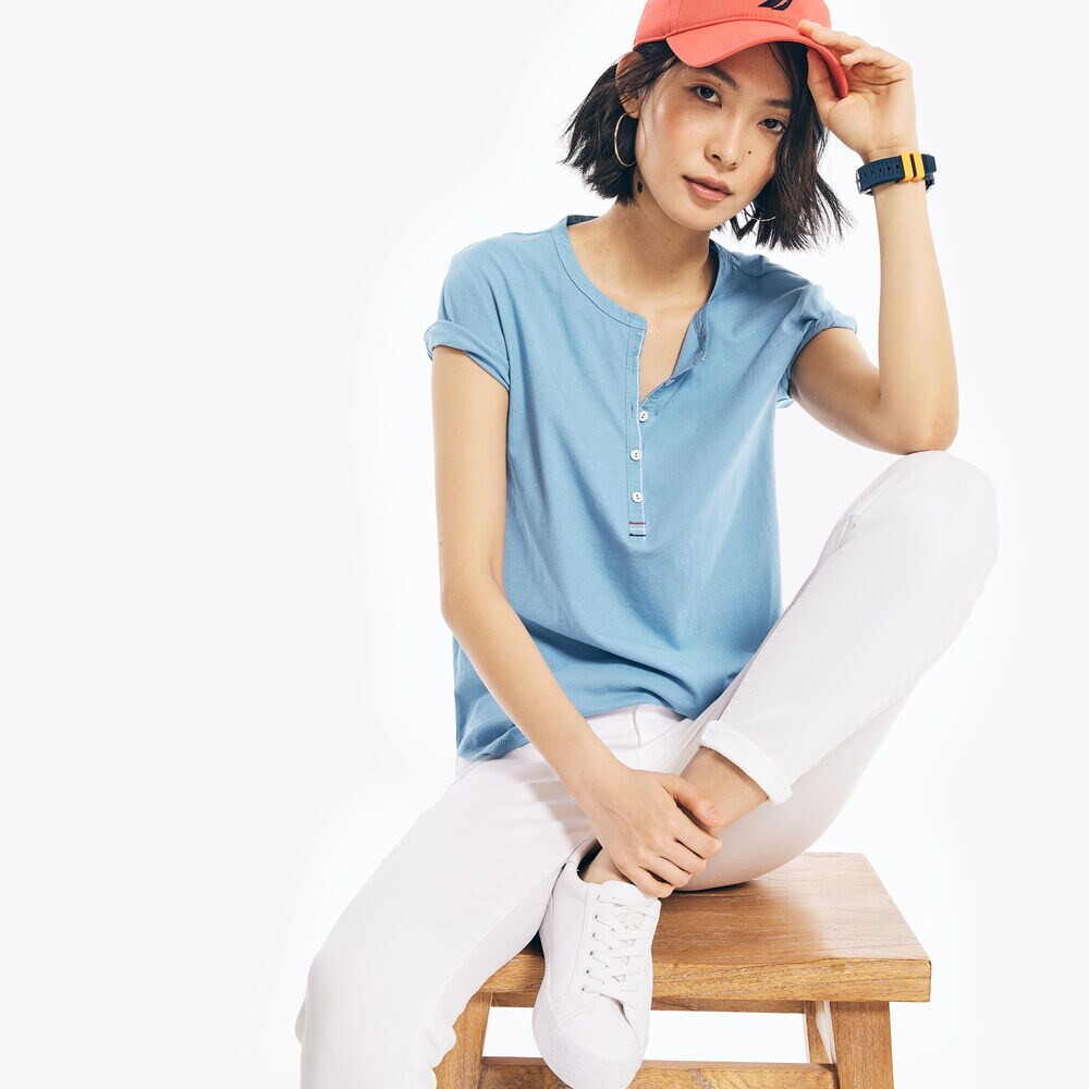 SOLID SHORT-SLEEVE HENLEY,Bolt Blue,large