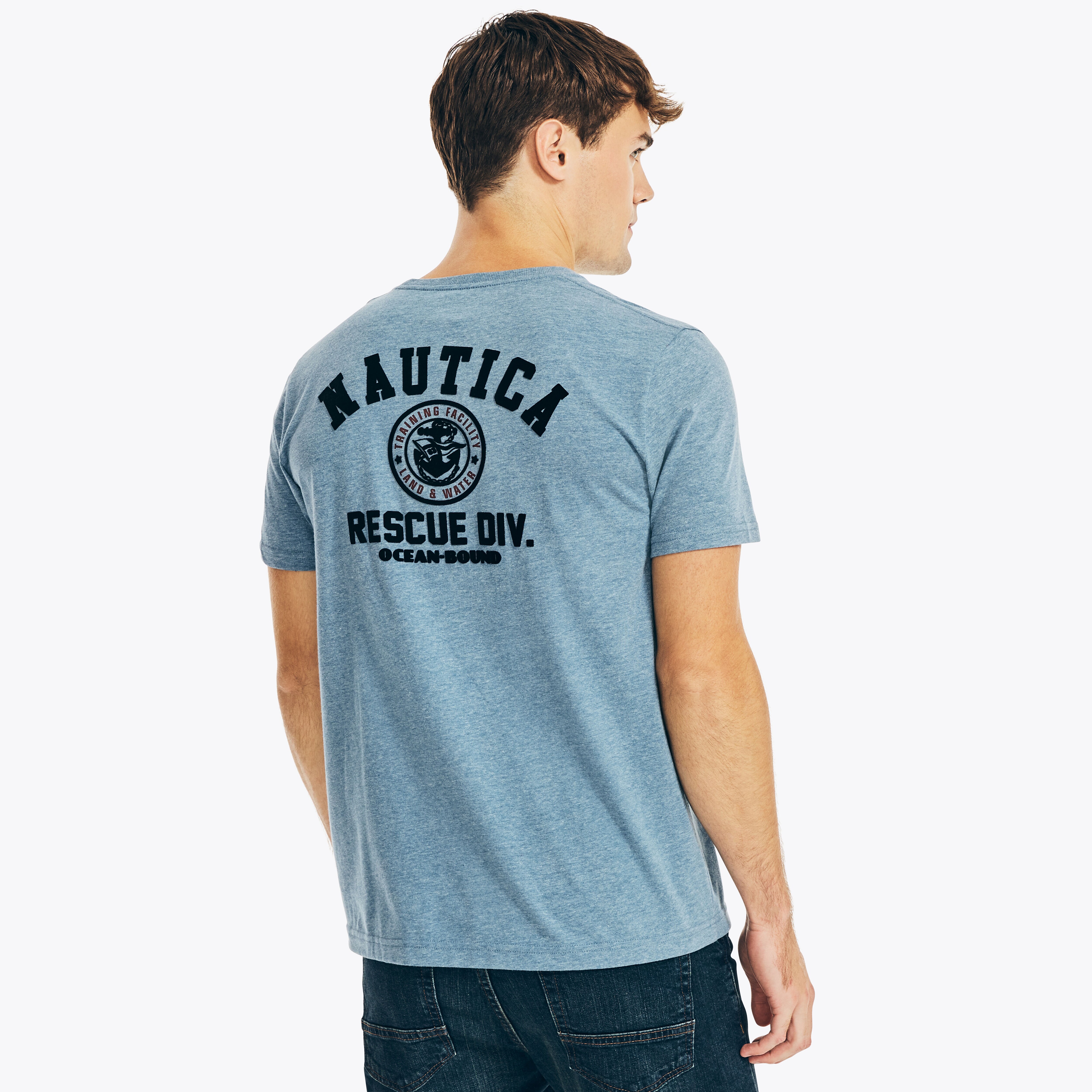 Nautica Men's Sustainably Crafted Marine Graphic T-Shirt Anchor Blue Heather, L - Shop Winter Styles