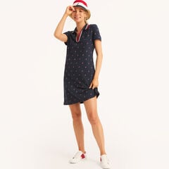 Printed Ocean Polo Dress,Stellar Blue Heather,large