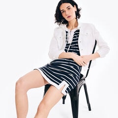 Lace-Up Striped Tunic Dress,Stellar Blue Heather,large