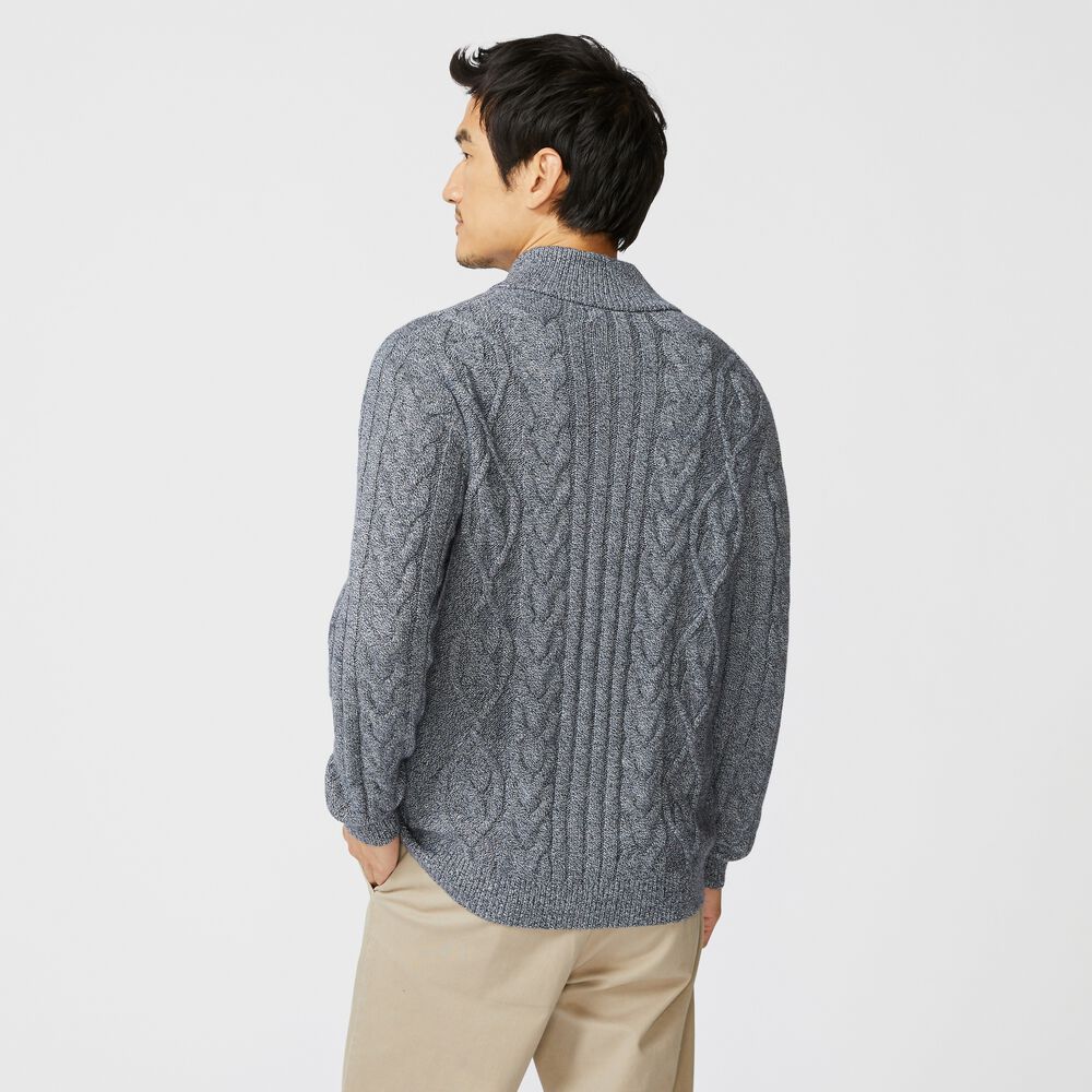 CABLE-KNIT FULL-ZIP SWEATER,Navy,large
