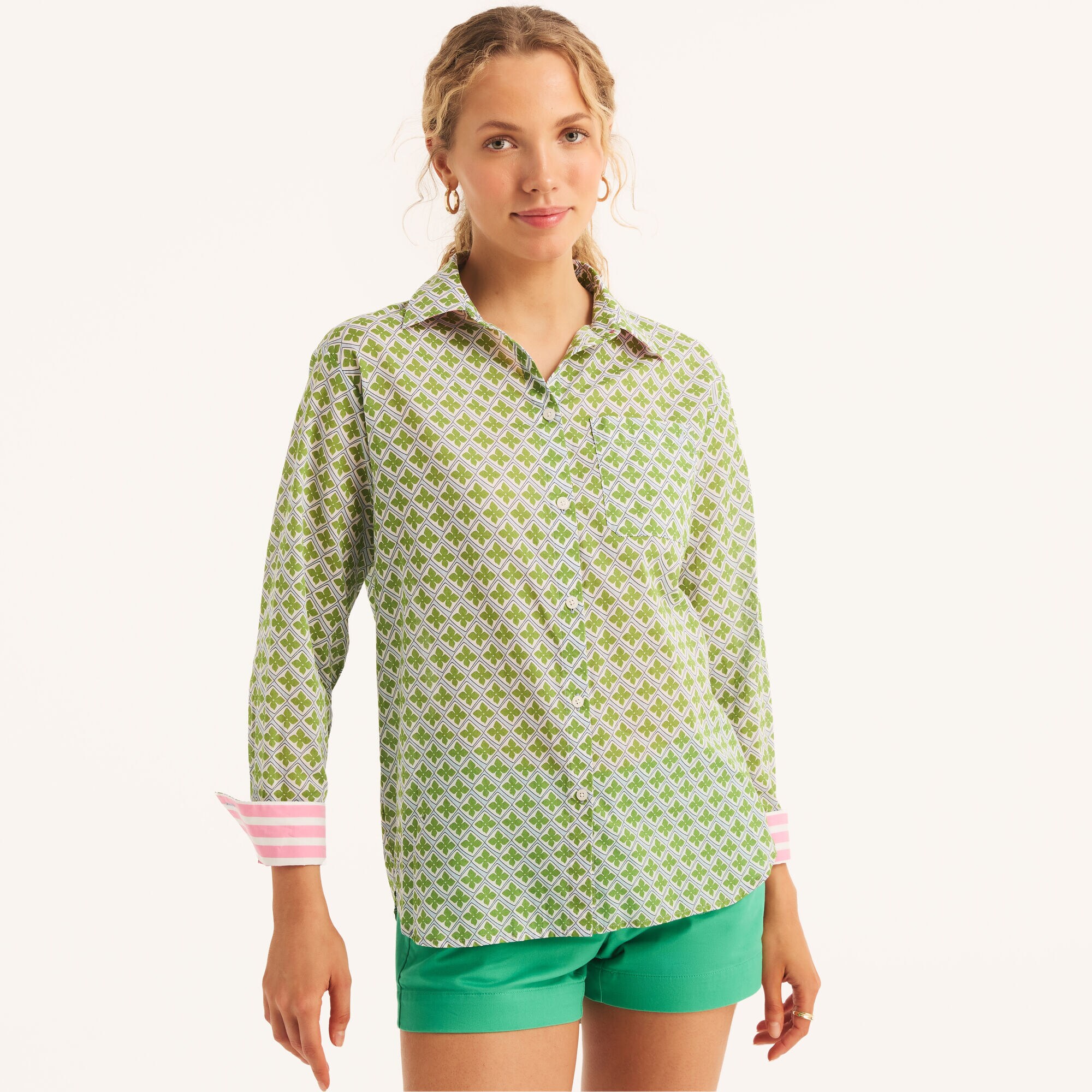 Printed Button-Down Shirt,Starlight Blue,large