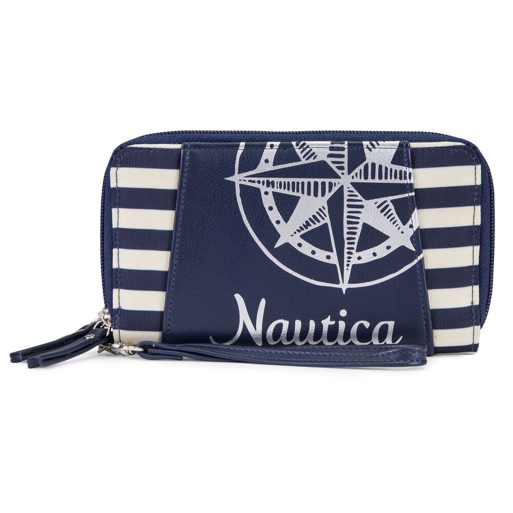 For Shoal Double Zip-Around Wristlet,Navy,large