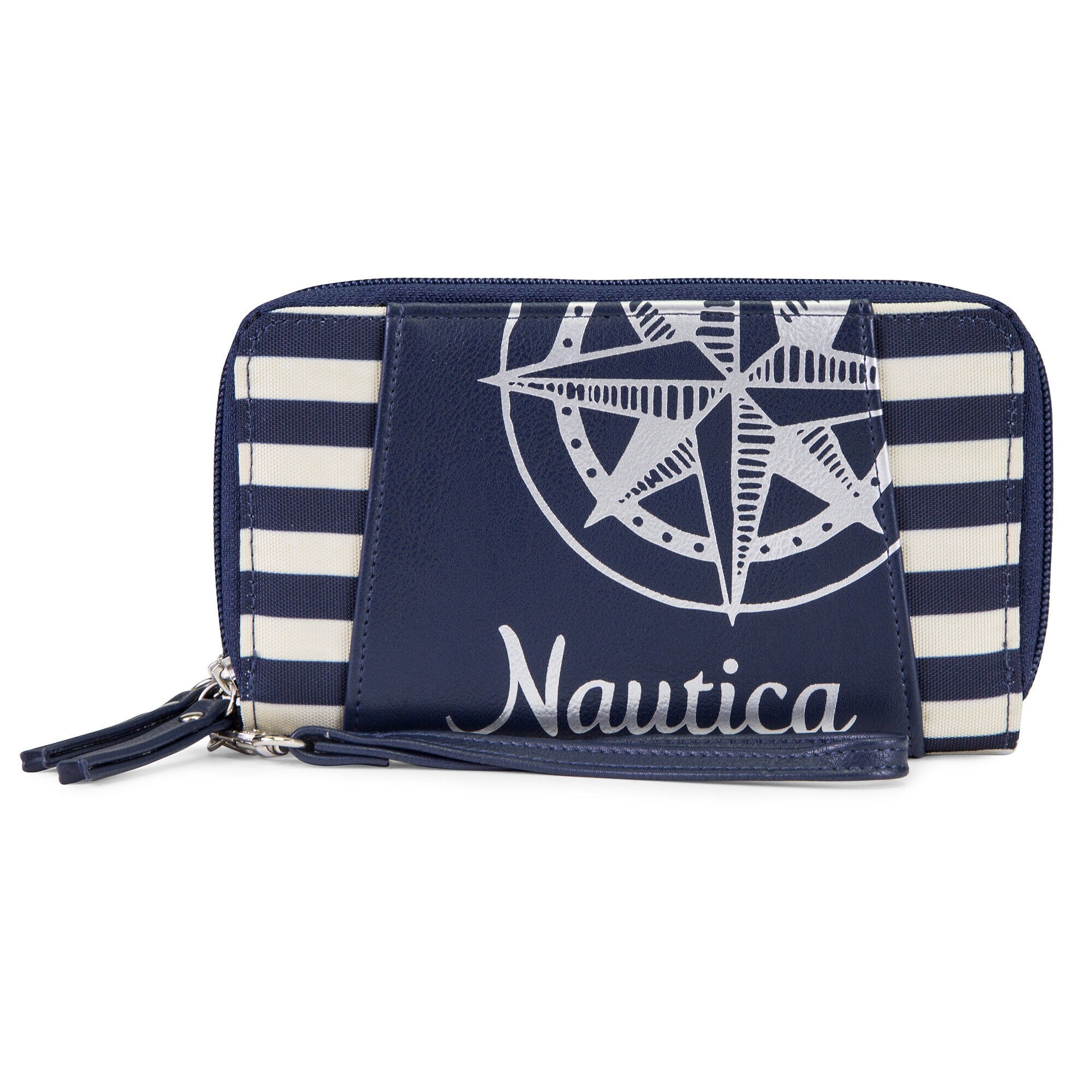 For Shoal Double Zip-Around Wristlet,Navy,large