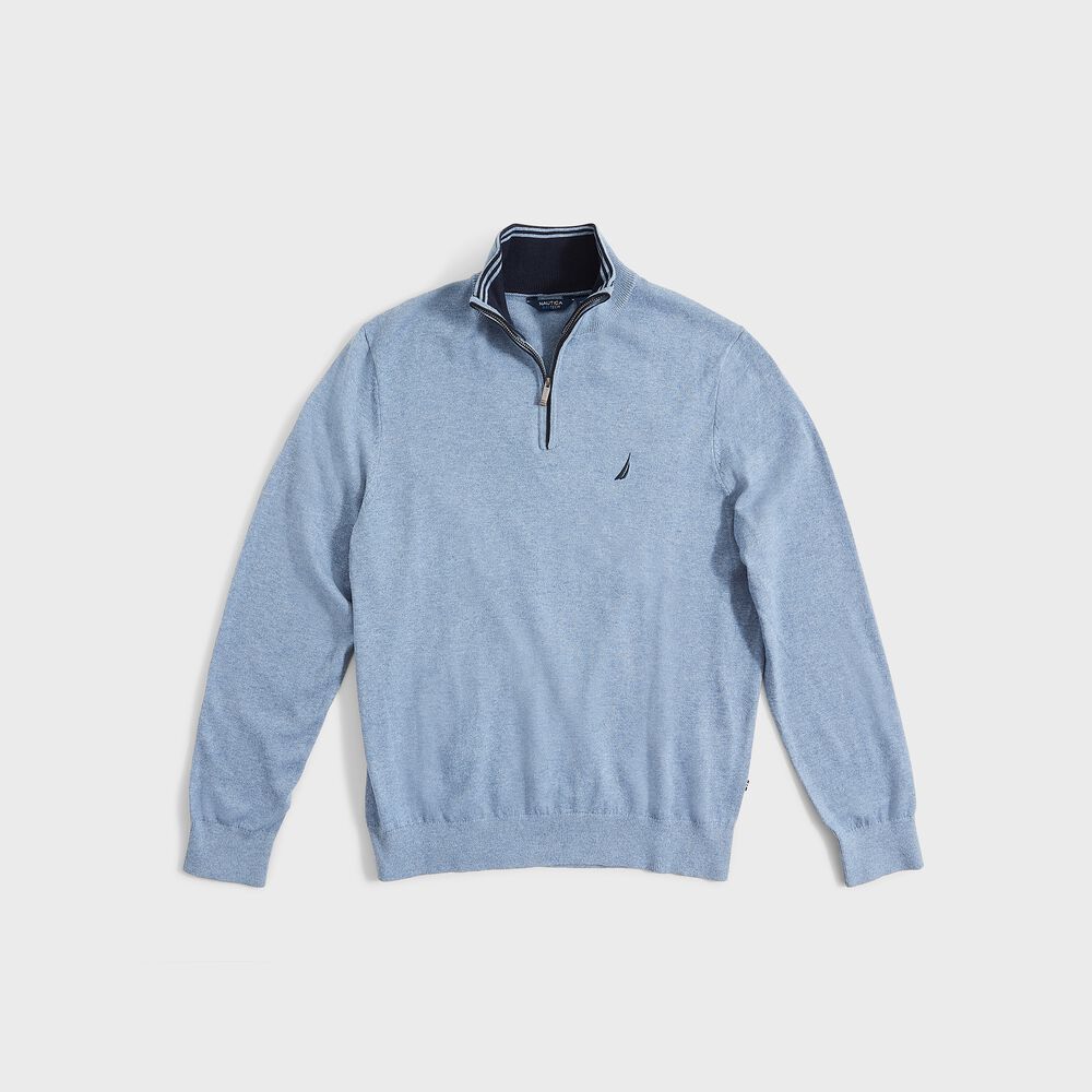 BIG & TALL NAVTECH QUARTER-ZIP SWEATER,Anchor Blue Heather,large