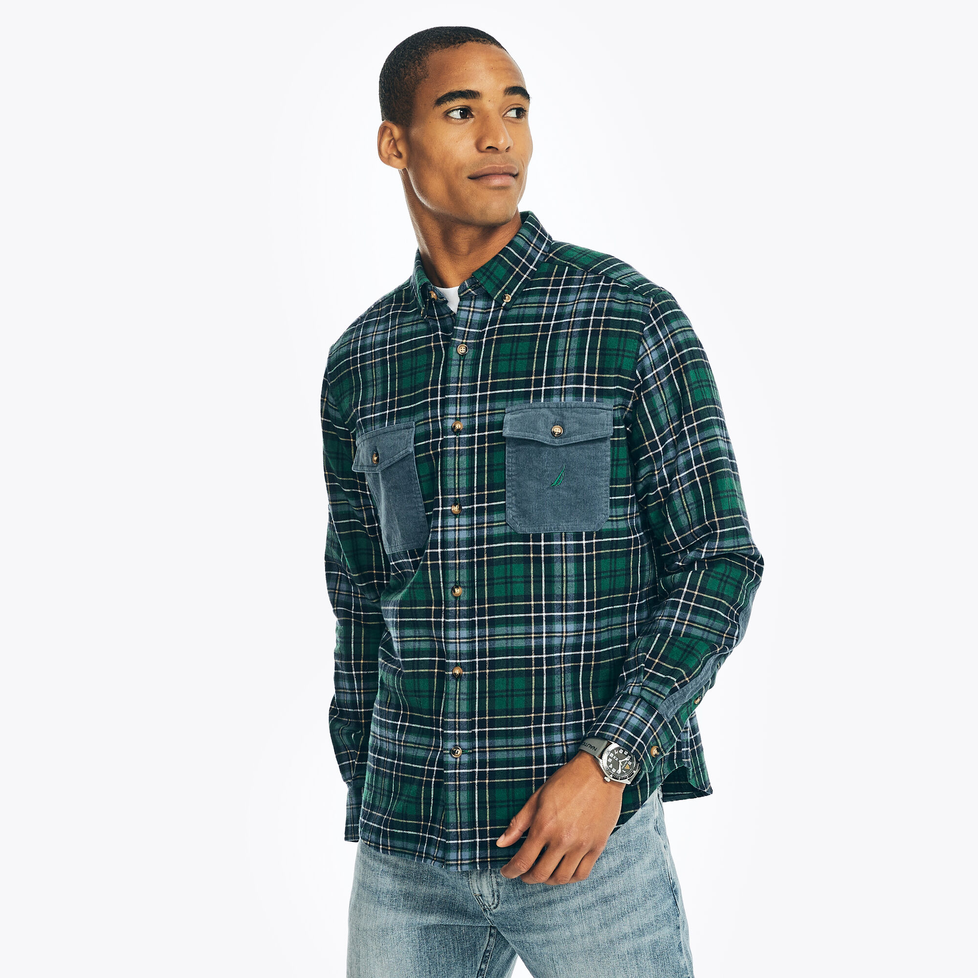 FLANNEL PLAID SHIRT,Cosmic Fern,large