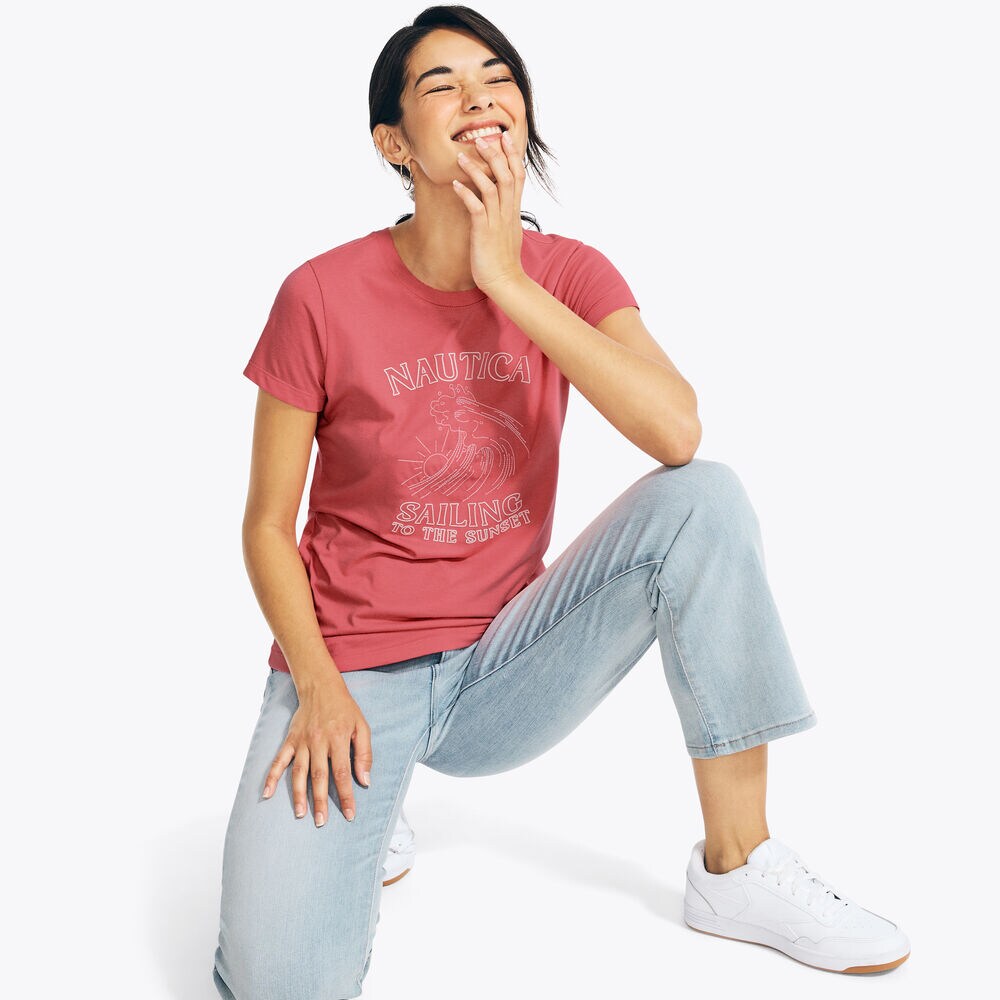 SUSTAINABLY CRAFTED WAVES GRAPHIC T-SHIRT,Desert Rose,large