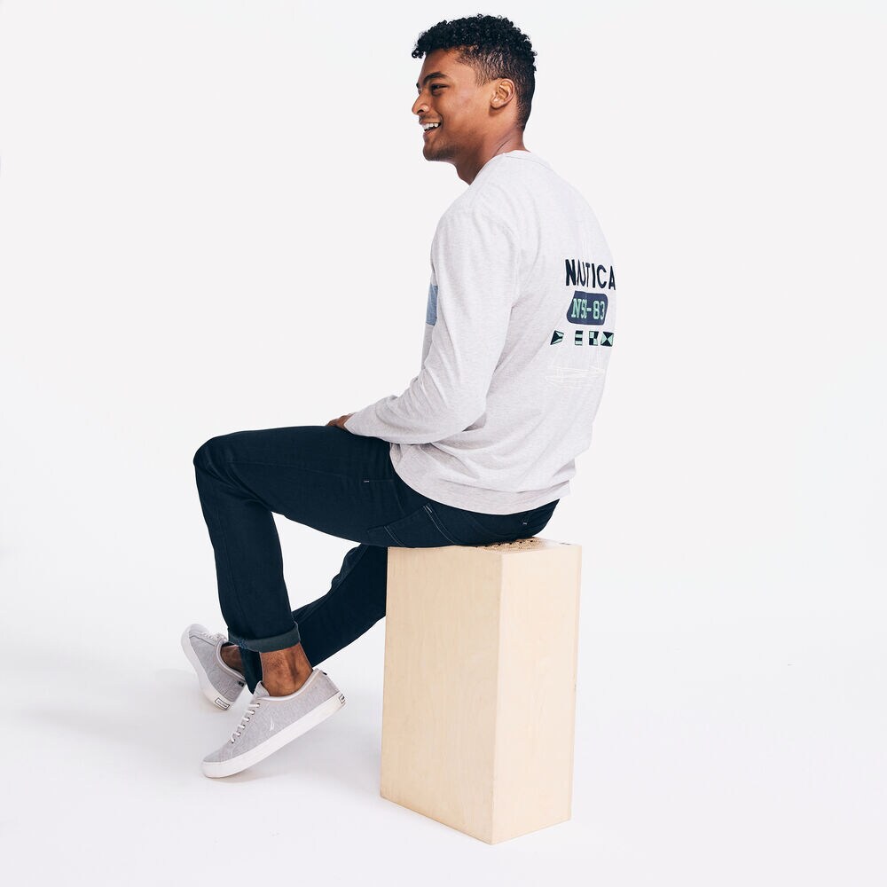 LOGO BACK GRAPHIC LONG SLEEVE T-SHIRT,Grey Heather,large