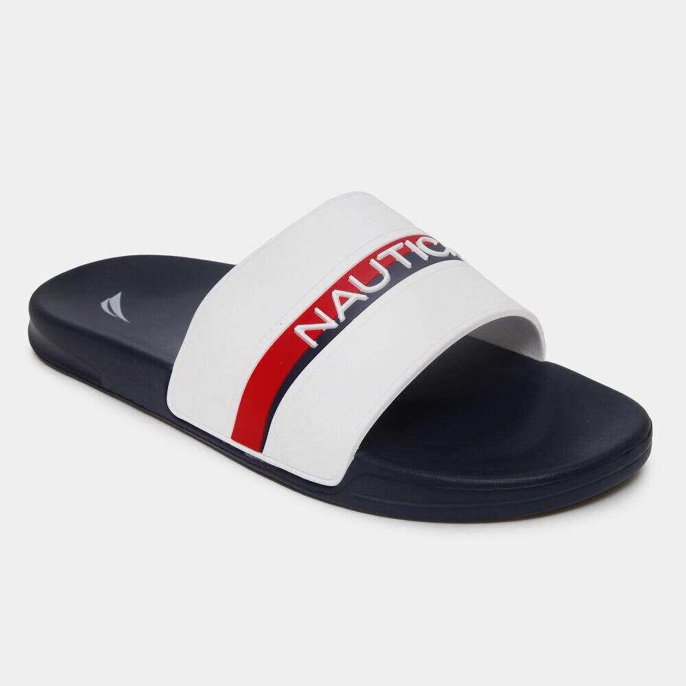 STRIPE LOGO EMBOSSED SLIDE SANDALS,Antique White Wash,large