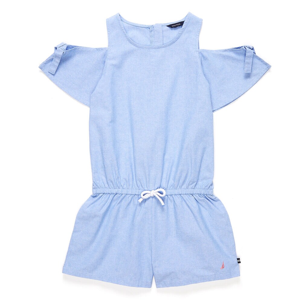 Little Girls' Chambray Tie-Sleeve Romper (4-6X),Bright Cobalt,large