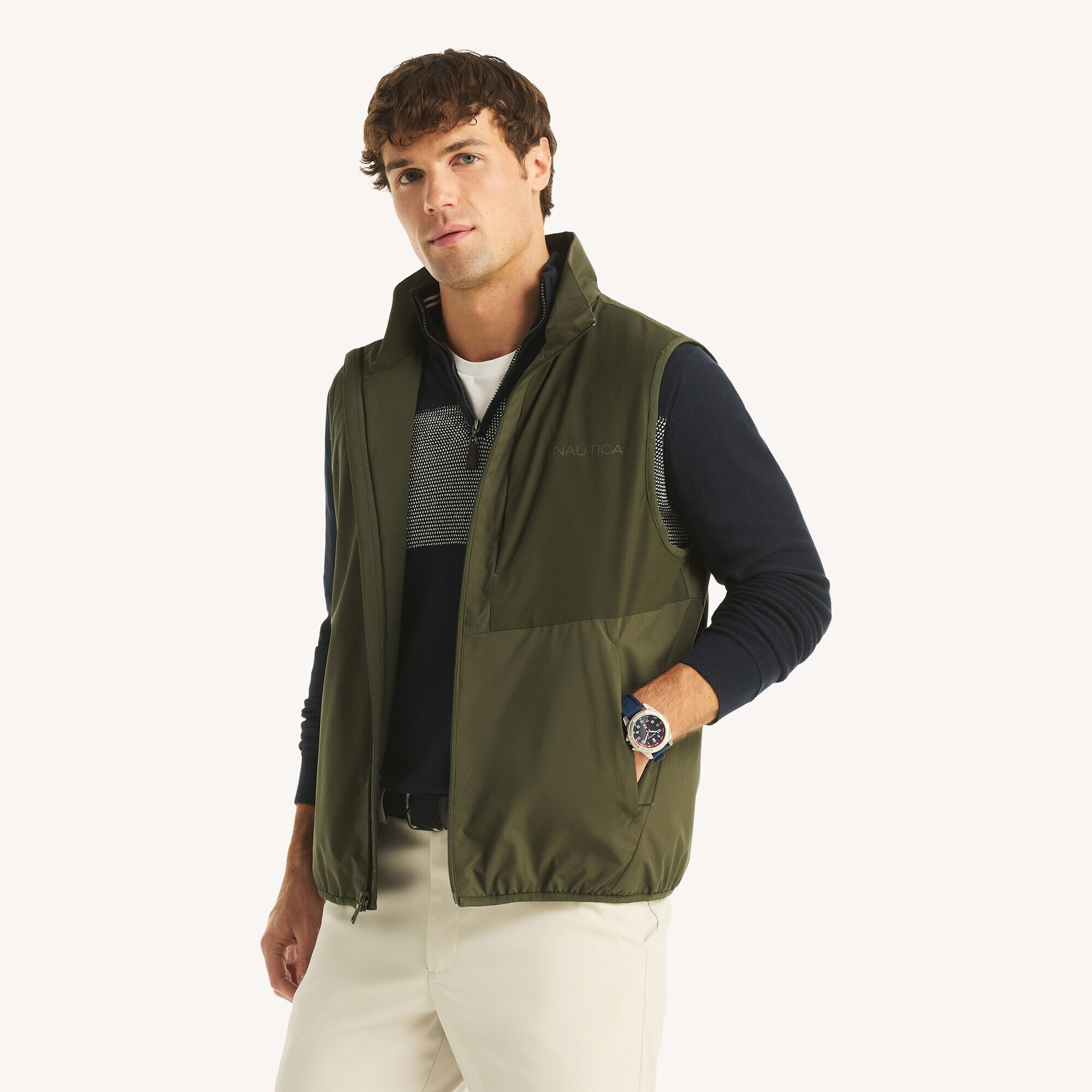 Packable Softshell Performance Vest,Olive,large