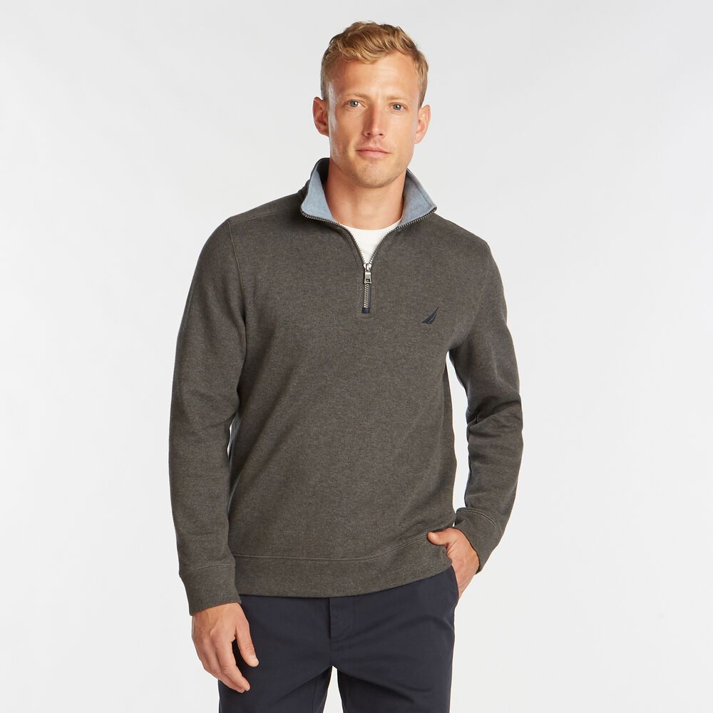 BRAND ICON QUARTER-ZIP PULLOVER,Charcoal Heather,large
