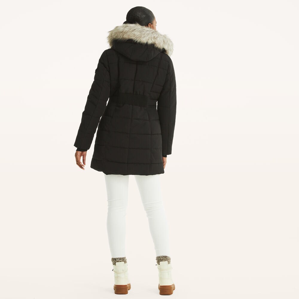 Faux Shearling Hood Puffer Jacket,True Black,large