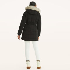 Faux Shearling Hood Puffer Jacket,True Black,large