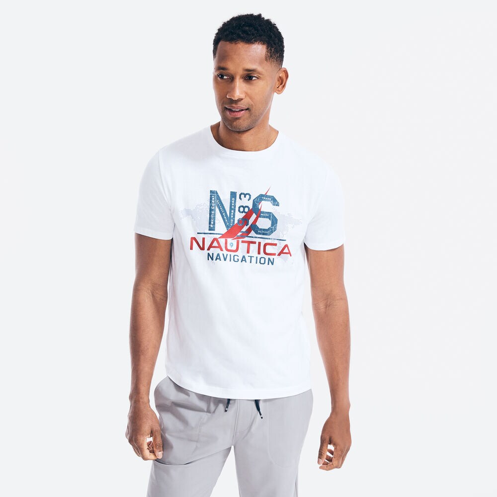 MAP NAVIGATION GRAPHIC T-SHIRT,Bright White,large