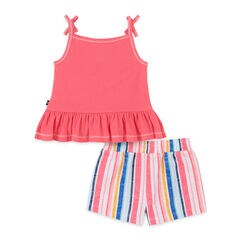 TODDLER GIRLS' BOW-ACCENTED GRAPHIC SLEEVELESS TOP 2PC SHORT SET (2T-4T),Pink,large