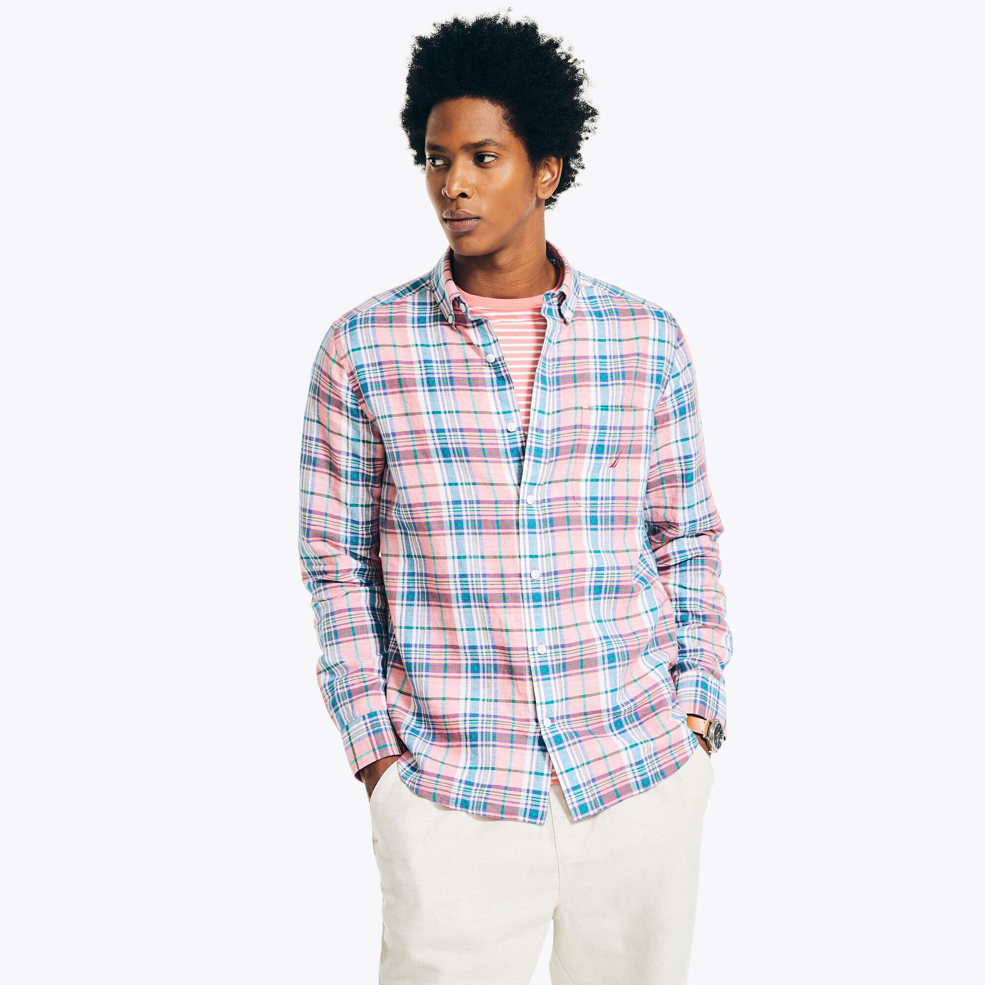 PLAID SHIRT,Dreamy Coral,large