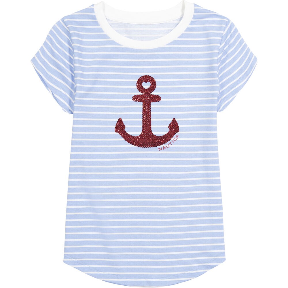 GIRLS' STRIPED ANCHOR T-SHIRT (8-16),Aquadream,large