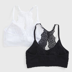 EMBROIDERED LACE BRA, 2-PACK,True Black,large