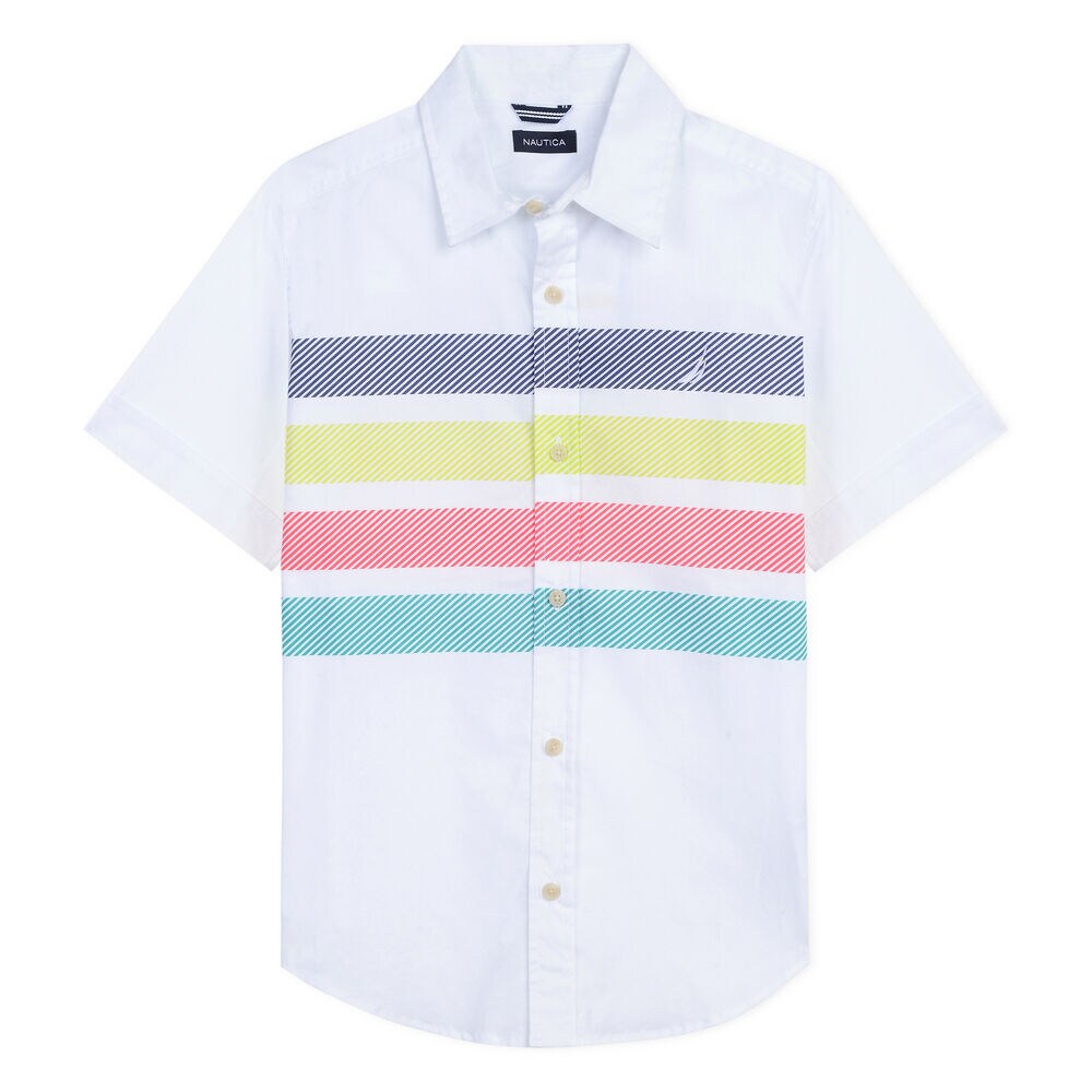 Little Boys' Richard Short Sleeve Poplin Shirt in Stripe (4-7),Antique White Wash,large