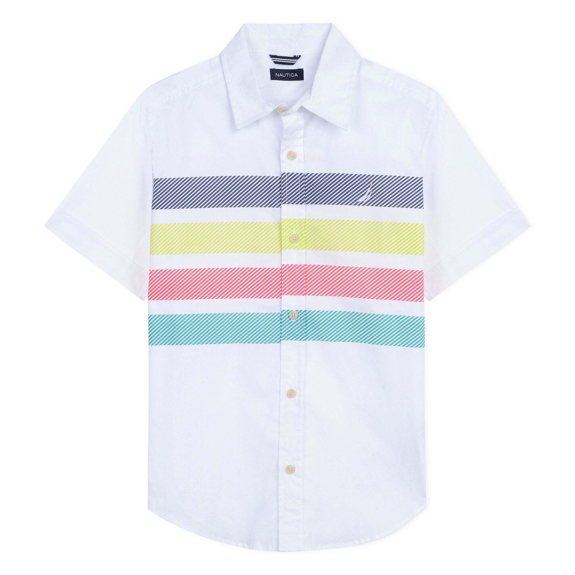 Little Boys' Richard Short Sleeve Poplin Shirt in Stripe (4-7),Antique White Wash,large