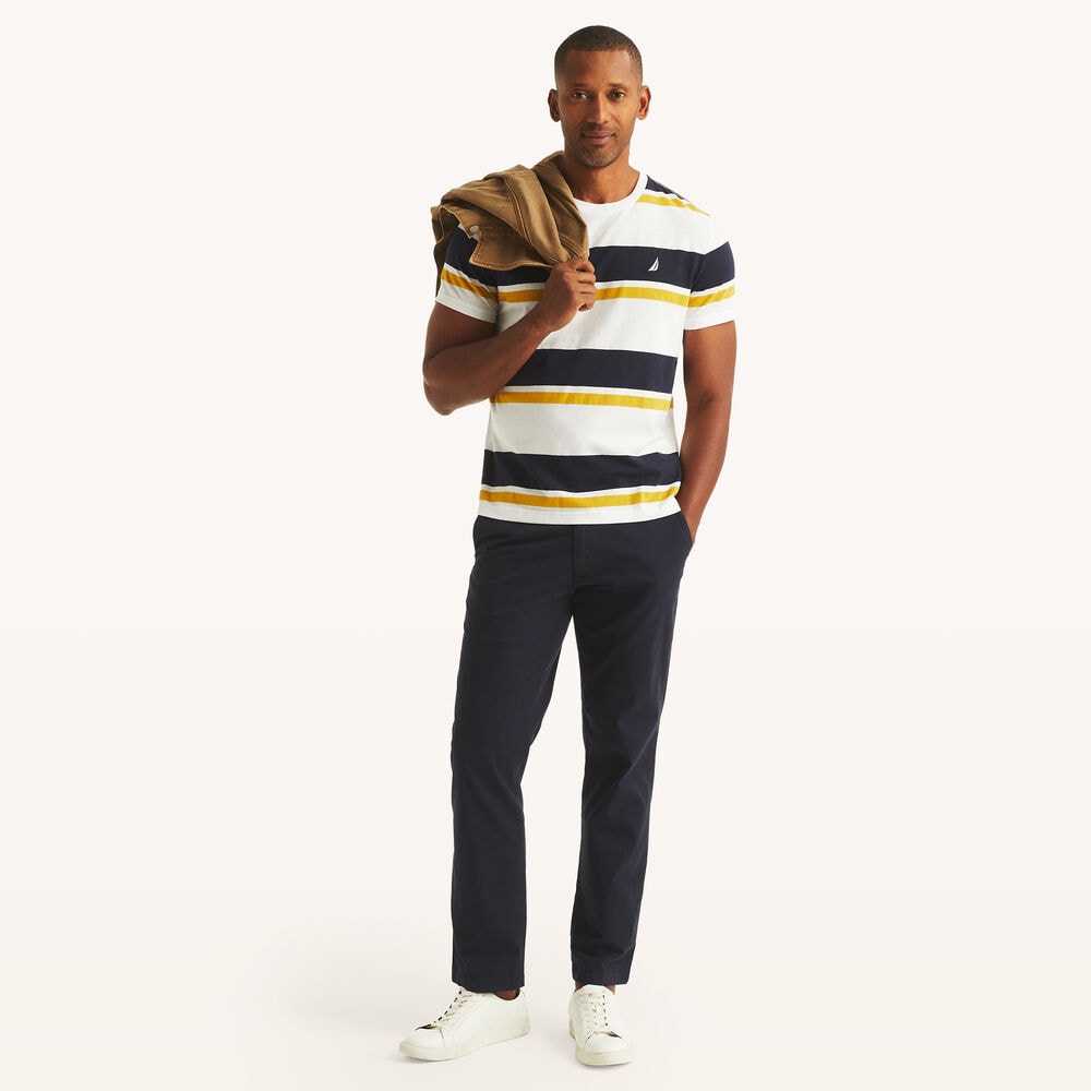 Striped Crewneck T-Shirt,Bright White,large