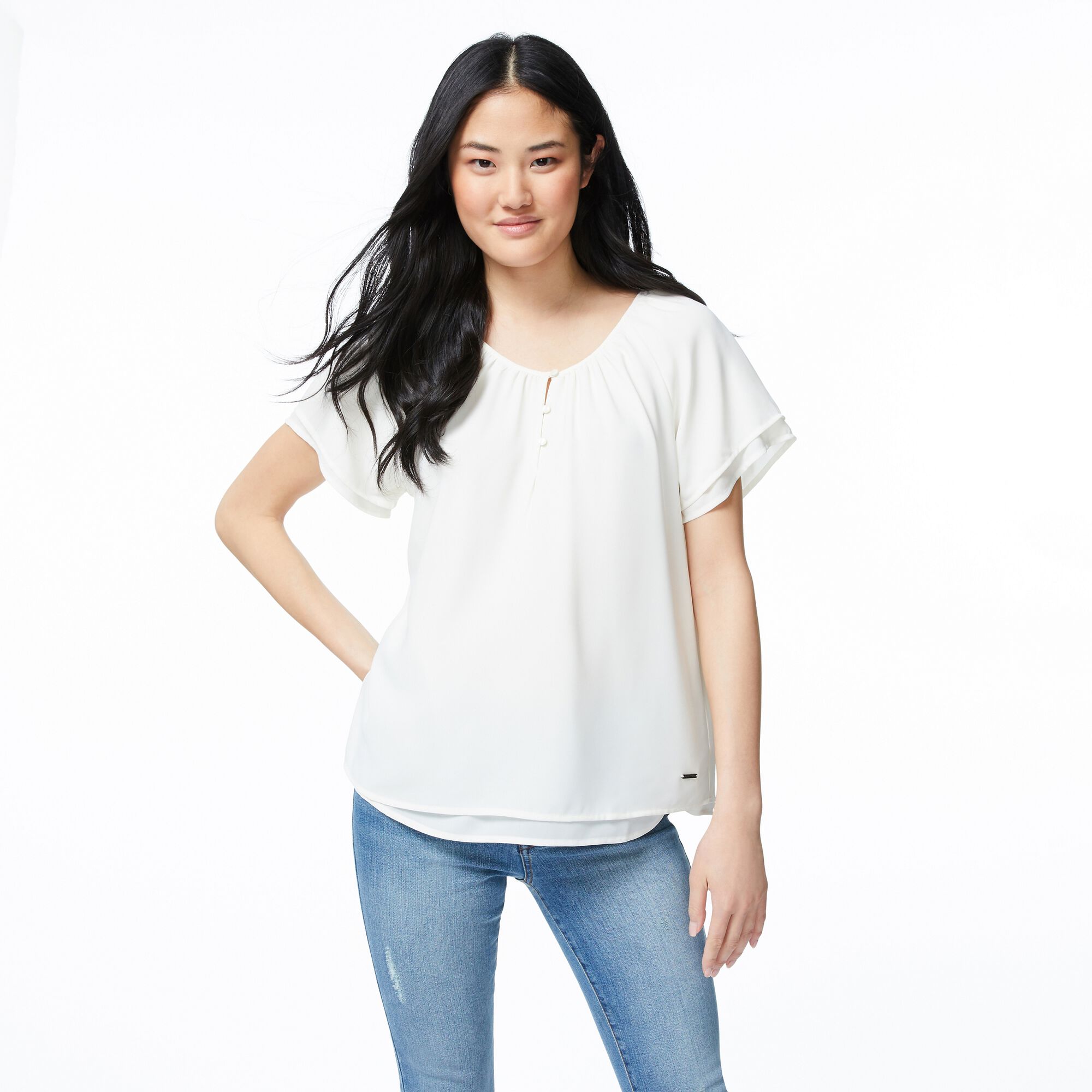 CHIFFON RAGLAN SLEEVE TOP,Marshmallow,large