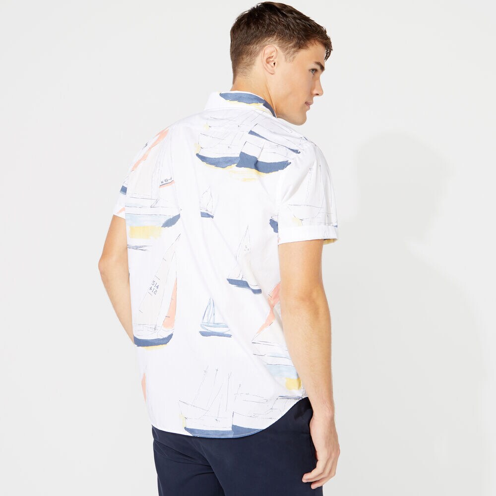 CLASSIC FIT NAUTICAL BOAT PRINTED SHIRT,Bright White,large