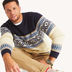 Big & Tall Fair Isle Crewneck Sweater,Navy,large
