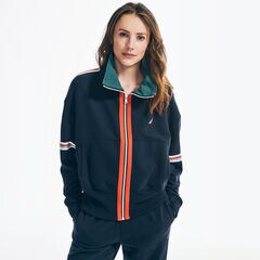 STRIPE-SLEEVE FULL-ZIP JACKET,Navy,large