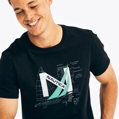 SUSTAINABLY CRAFTED YACHT LOGO GRAPHIC T-SHIRT,True Black,large