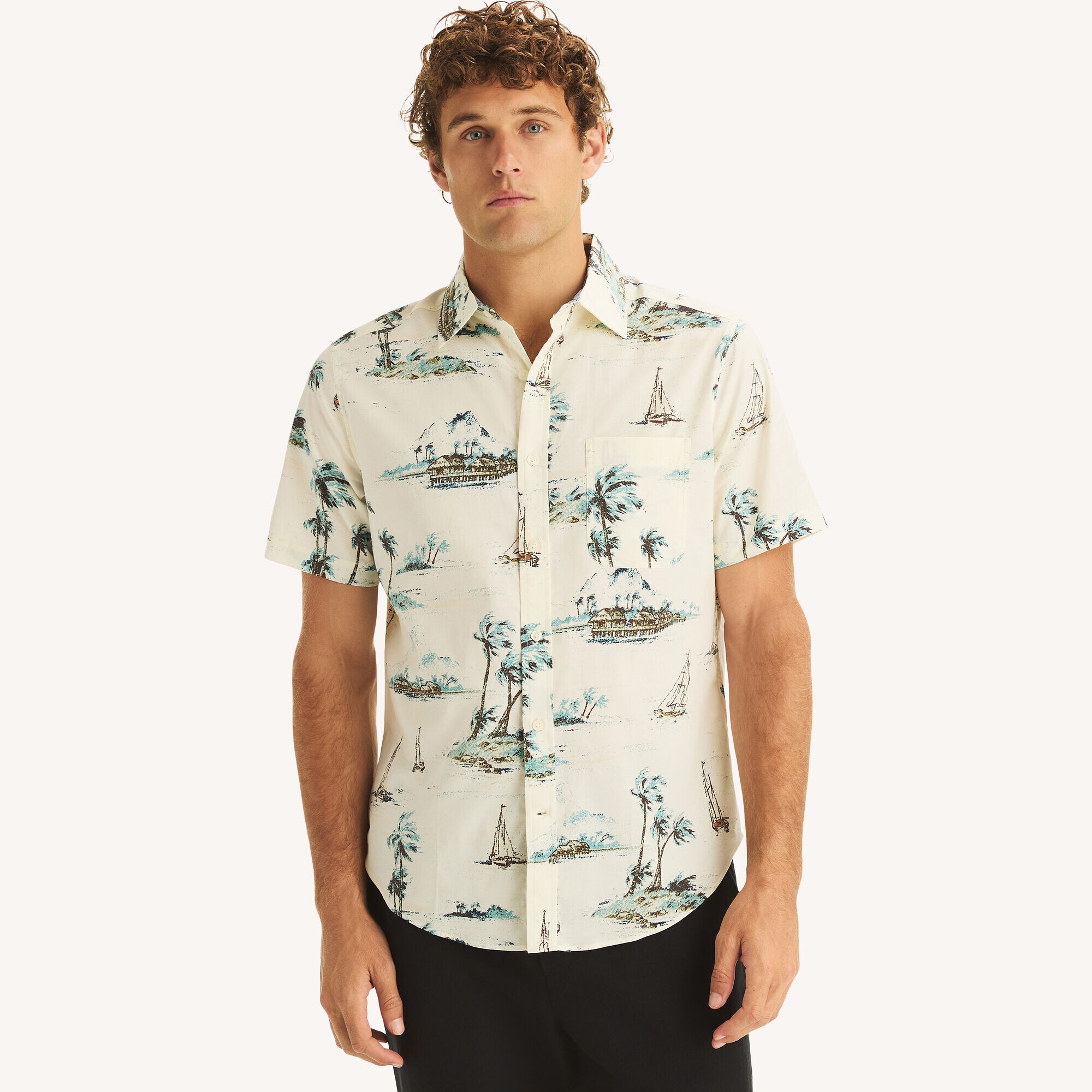 Printed Short-Sleeve Shirt,Marshmallow,large