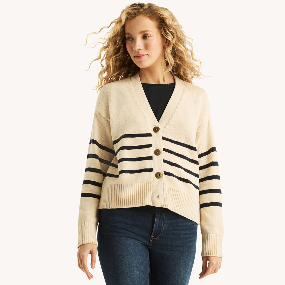 Striped Cardigan,Sail White,large