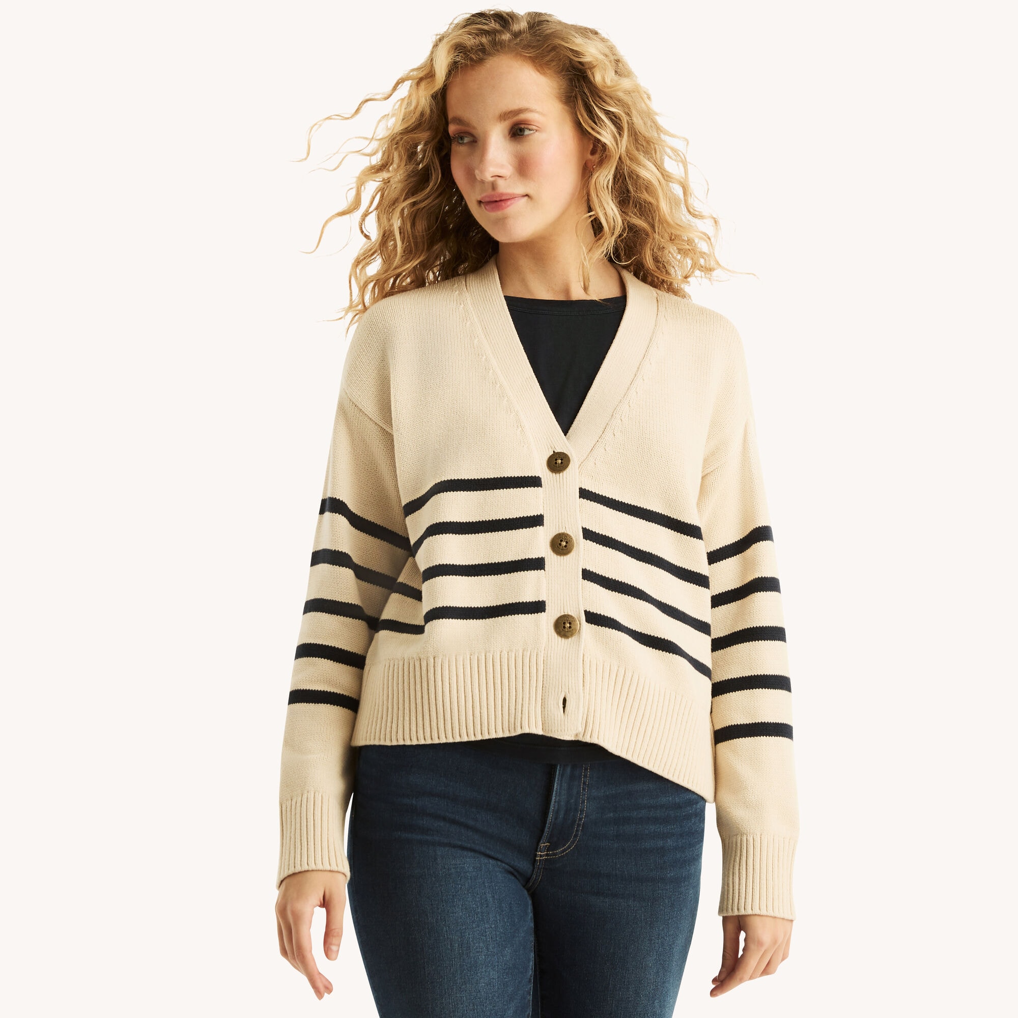 Striped Cardigan,Sail White,large