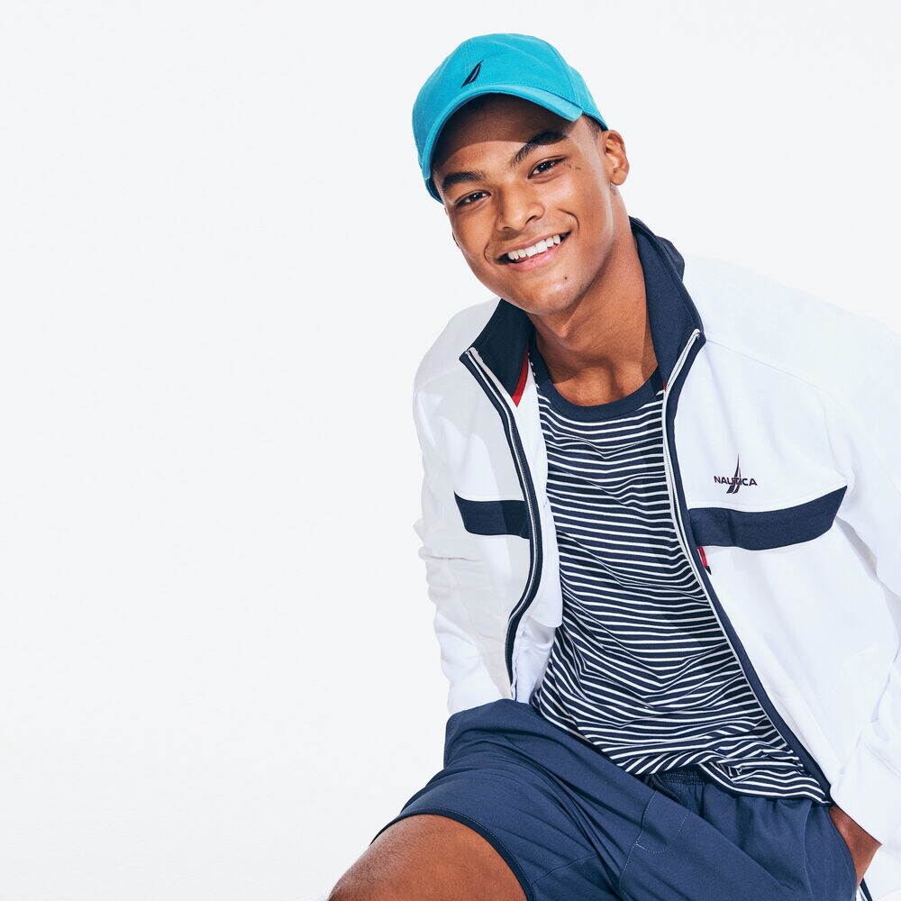 CHEST-STRIPE FULL-ZIP SWEATSHIRT,Bright White,large