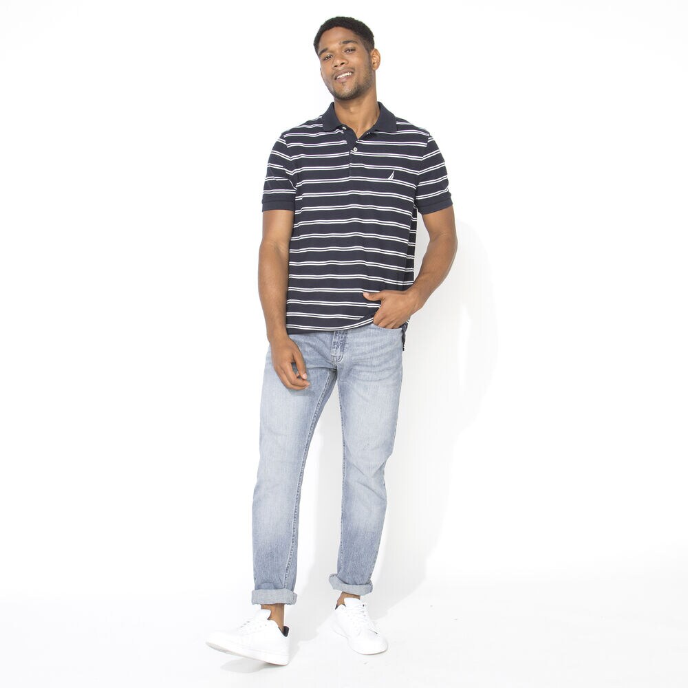CLASSIC FIT STRIPED DECK POLO,Navy,large