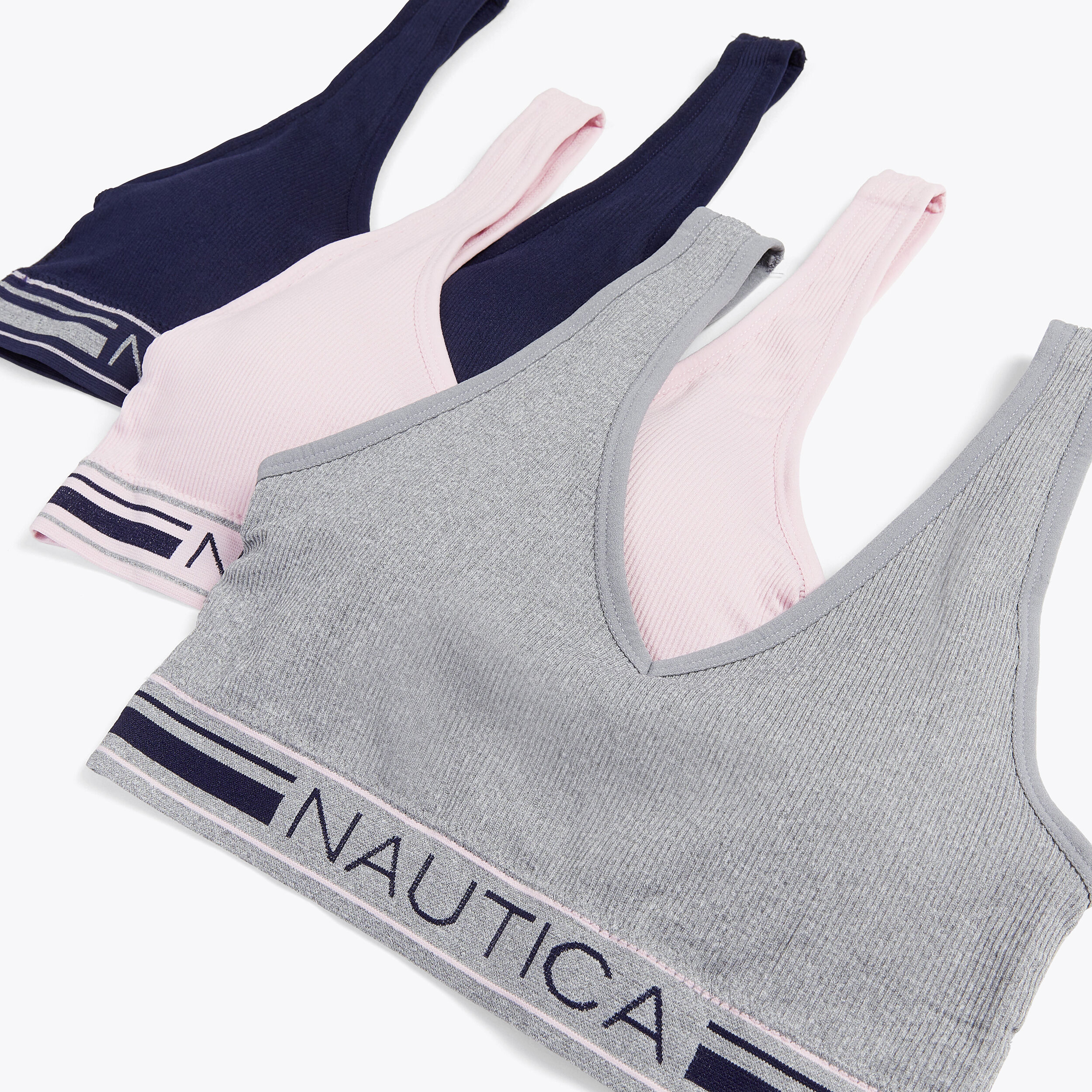 SEAMLESS JACQUARD LOGO RIBBED BRA, 3-PACK | Nautica
