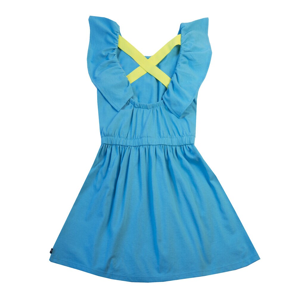 TODDLER GIRLS' RUFFLE SLEEVE BORDER PRINT KNIT DRESS (2T-4T),Castaway Aqua,large