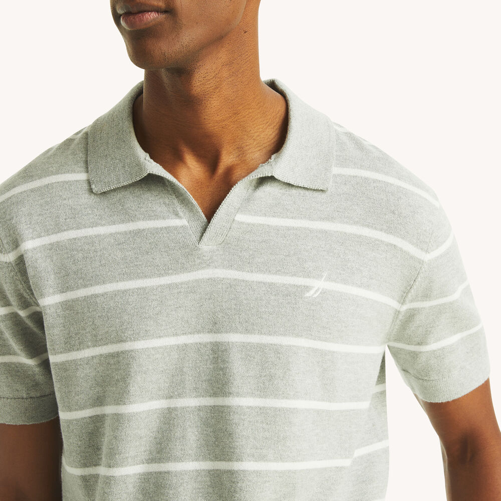 Striped Sweater Polo,Grey Heather,large