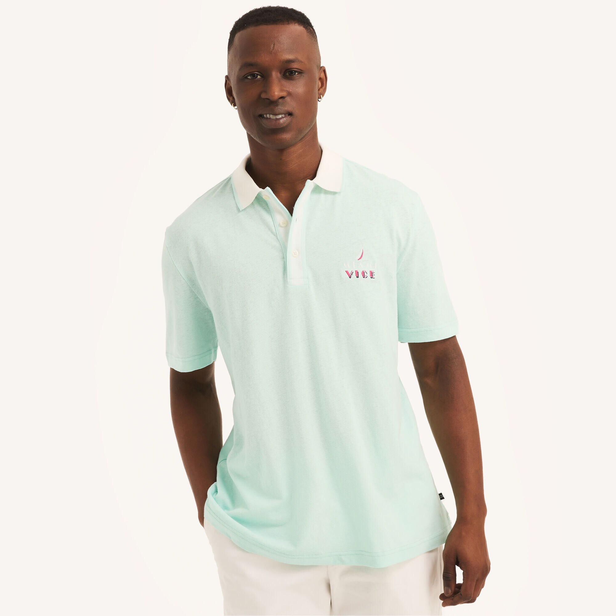 Miami Vice x Nautica Classic Fit Linen Polo,Azure Blue,large