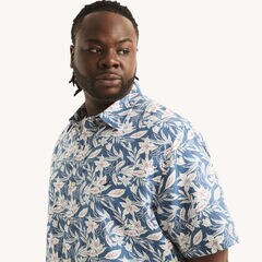 Big & Tall Printed Linen Short-Sleeve Shirt,Nite Sea Heather,large