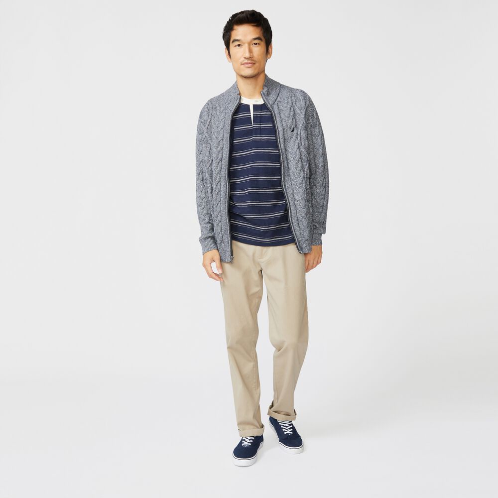 CABLE-KNIT FULL-ZIP SWEATER,Navy,large