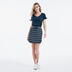 SUSTAINABLY CRAFTED RUCHED TIE-SLEEVE V-NECK TOP,Stellar Blue Heather,large