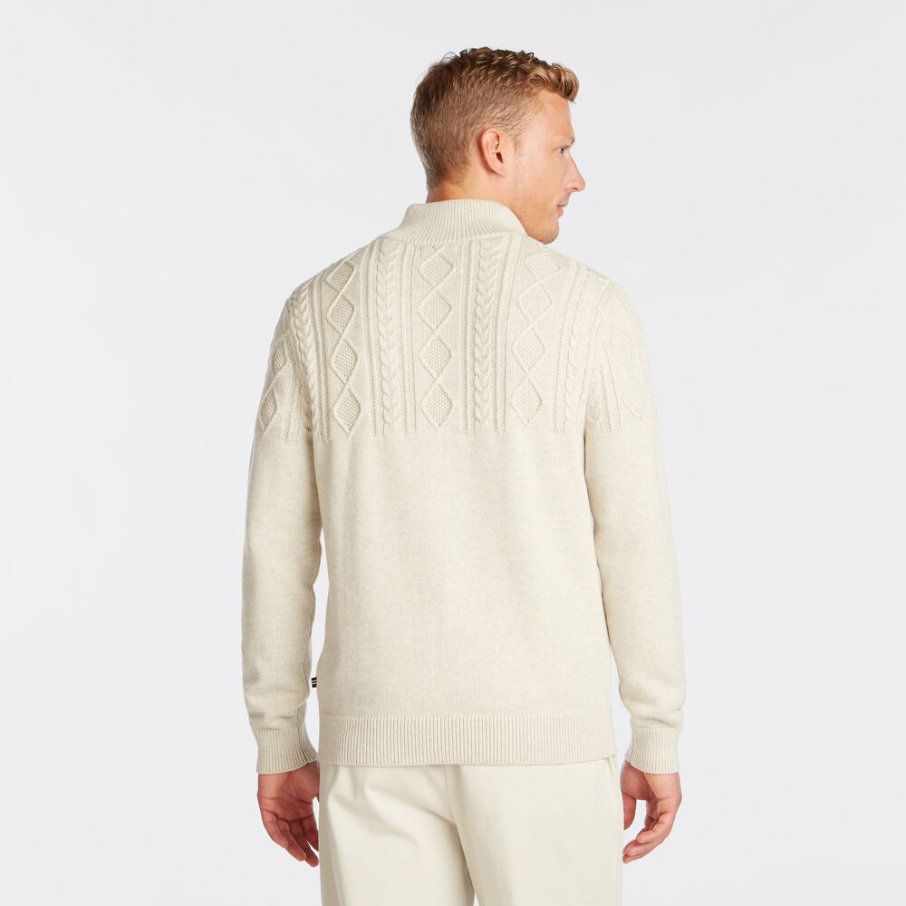 QUARTER-ZIP CABLE-KNIT SWEATER,Oatmeal Heather,large