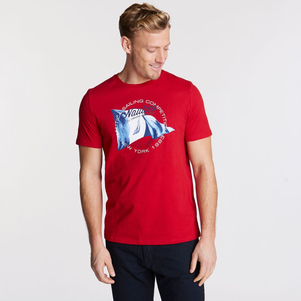 Painted Flag Crewneck Tee,Nautica Red,large