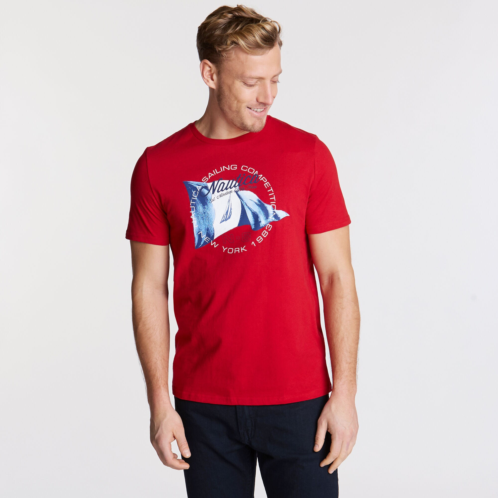 Painted Flag Crewneck Tee,Nautica Red,large