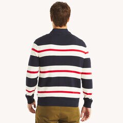 Striped Textured Crewneck Sweater,Navy,large